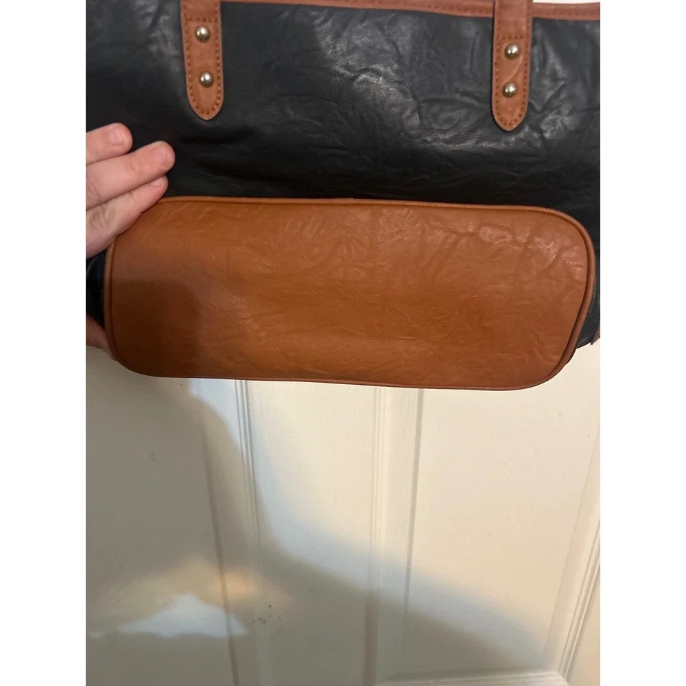 Rosetti Black Brown Faux Leather Tote Bag Textured Shoulder‎ Purse